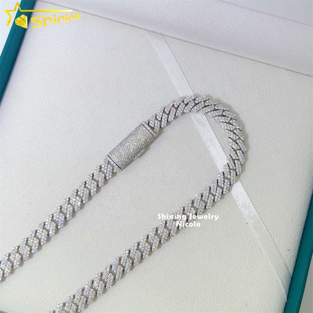 High End Fashion 925 Silver Jewelry Iced Out Cuban Link Chain 10mm Width Custom Hip Hop Necklace Moissanite