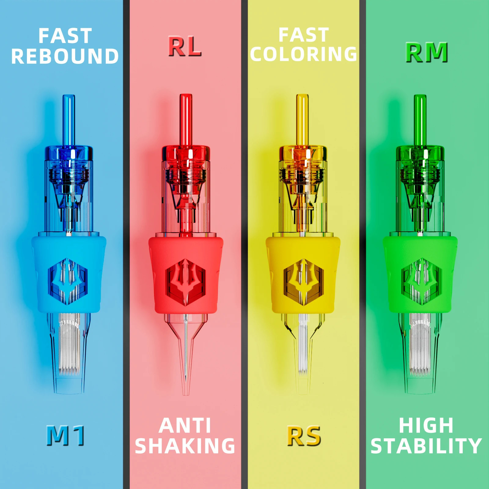 POSEIDON 50PCS Mixed RS RL RM M1 Tattoo Cartridge Needle Liner Shader with Membrane Safety Cartridges Disposable for Tattoo Pen 240226