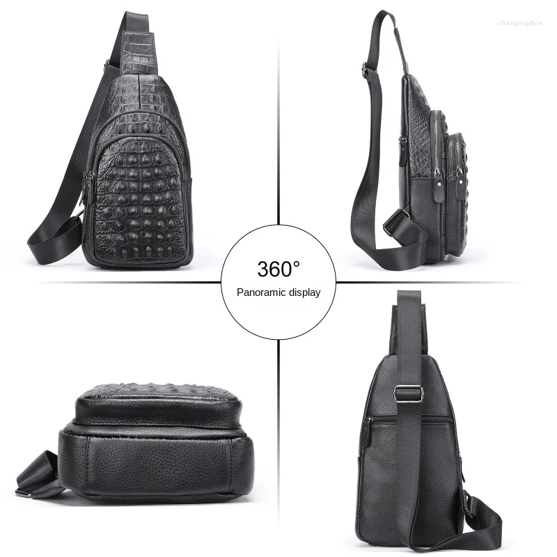Evening Bags Genuine Leather Crocodile Pattern Men's Chest Bag Cowhide Shoulder Sports Male Crossbody Large Capacity Sling