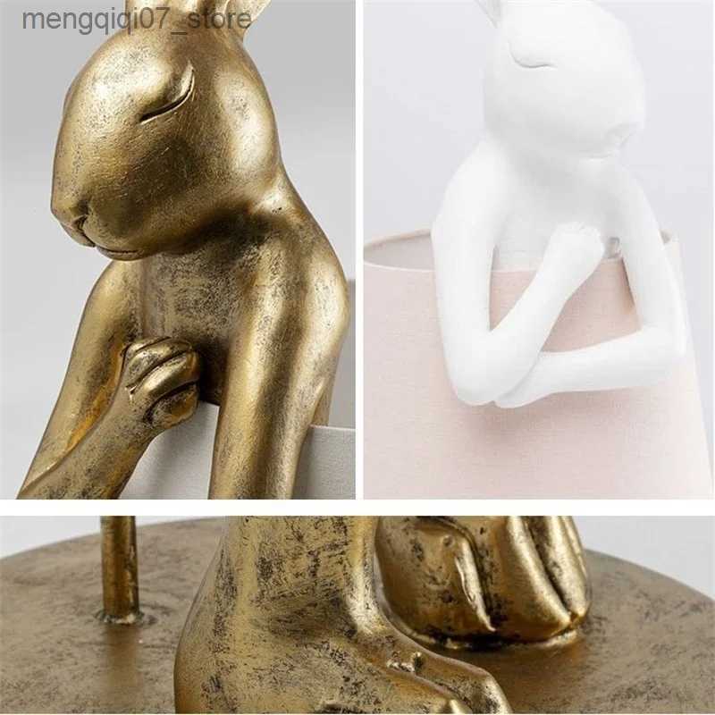 Lamps Shades Nordic Creative Resin Rabbit Table Lamps Art Decor Bathroom Rabbit Table Lights Fixtures Living Room Bedroom Bedside Decor Lamps L240311