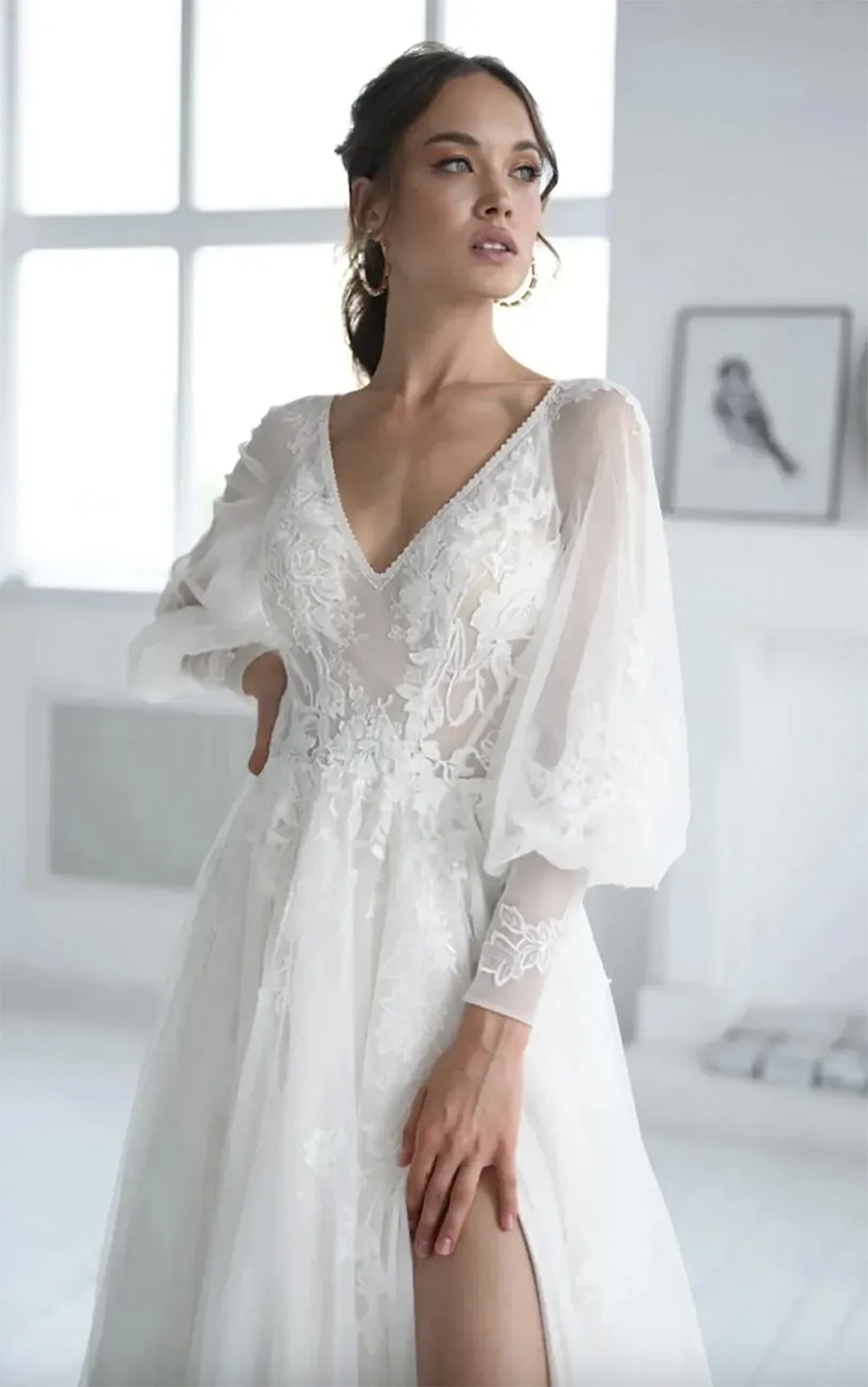 Elegant Beach A Line Wedding Dresses Side Split Cap Sleeve Lace Applique Bridal Gown Sweep Train Vestidos De Novia Custom Size 0431