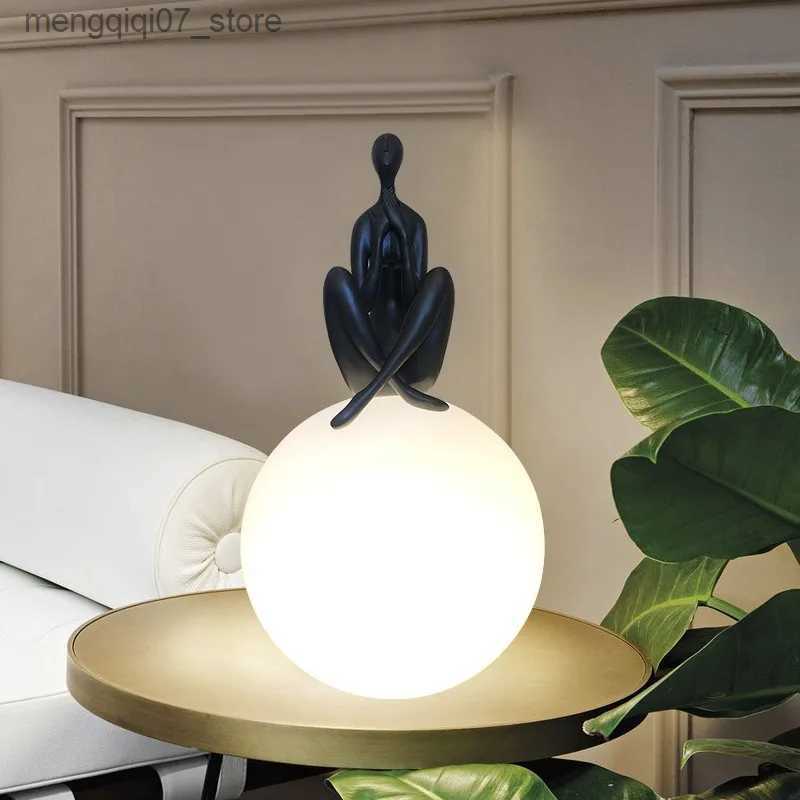 Lamps Shades Nordic Round Ball Humanoid Moon Table Lamp Creative Hold The Ball Desk Lamp Living Room Bedroom Desk Bedside Lamp Dimming Led L240311