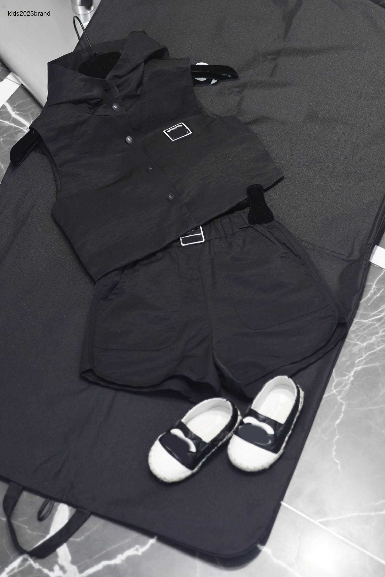 New kids tracksuits Summer baby two-piece set Size 100-160 CM Embroidered logo Sleeveless hooded vest and shorts 24Mar