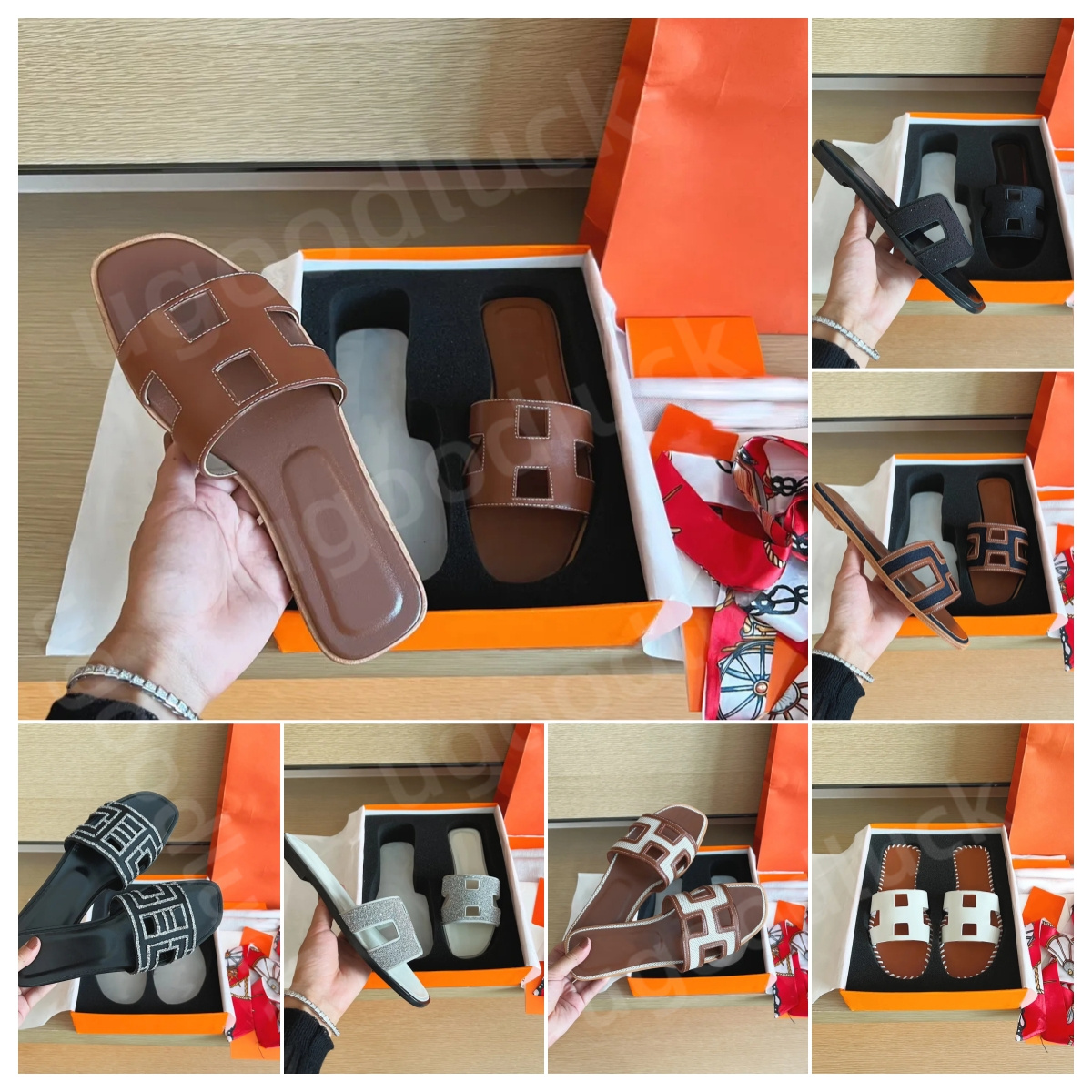 fashionDesigner Women's Sandals Calfskin Outdoor slippers Women's casual vacation Slide Beach Flats Sizes 35-42