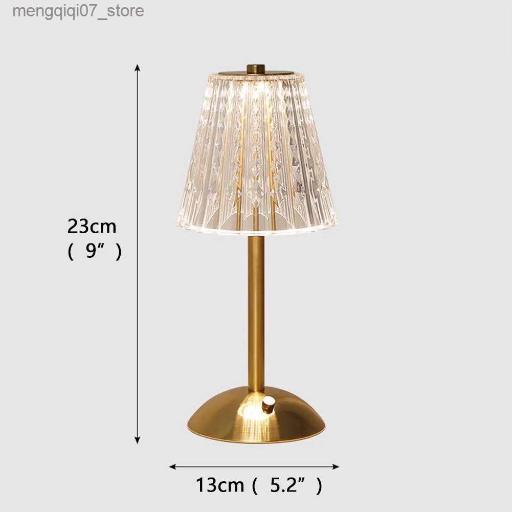 Lamps Shades Nordic Crystal Rechargeable Table Lamp LED Bar Lamp Touch Dimmable Golden Desk Lamp Living Room Bedroom Hotel Lamp Bedside Lamp L240311