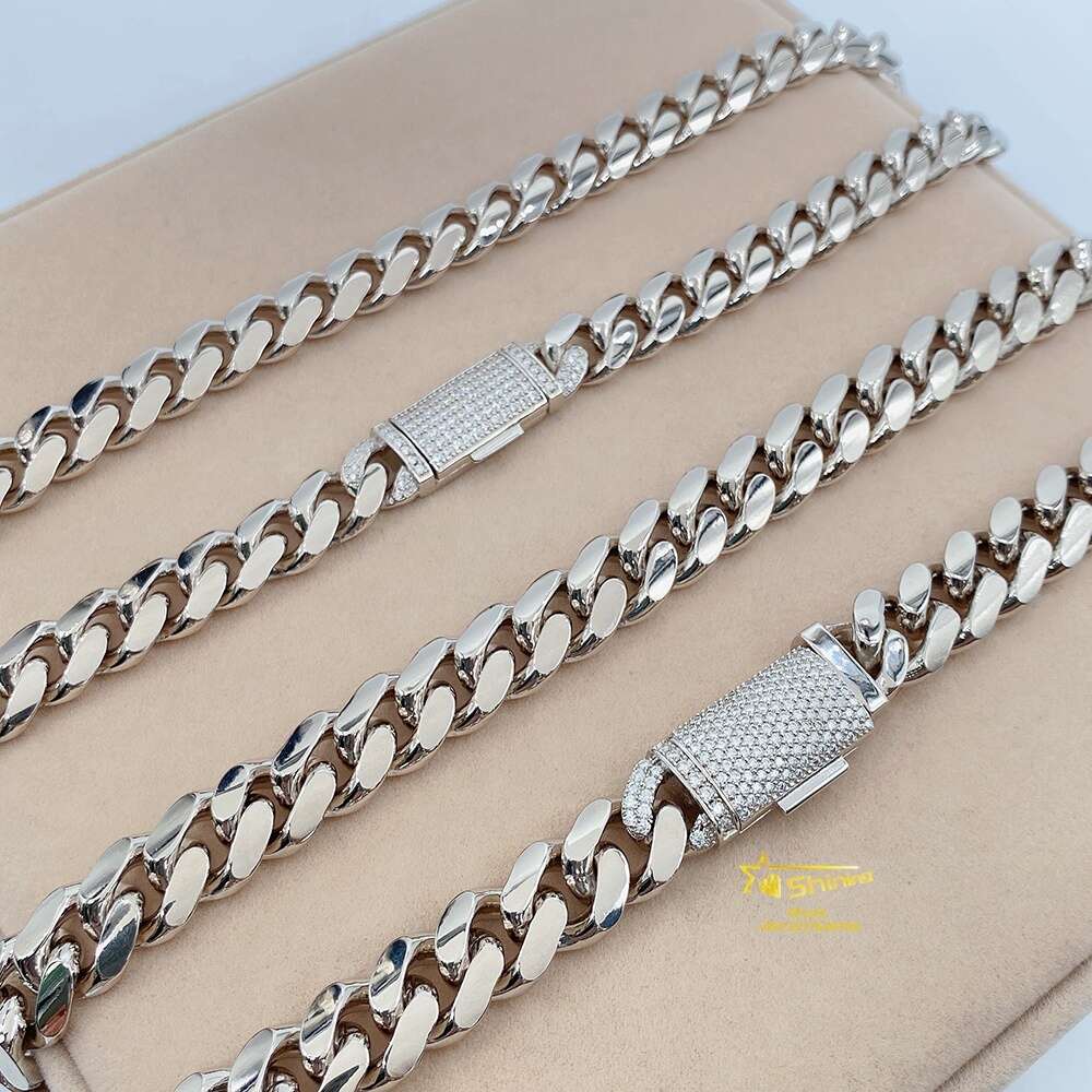 New Arrivals Trend Hip Hop Iced Out Moissanite Clasp 12mm Cuban Link Chain Men Silver Hand Chain