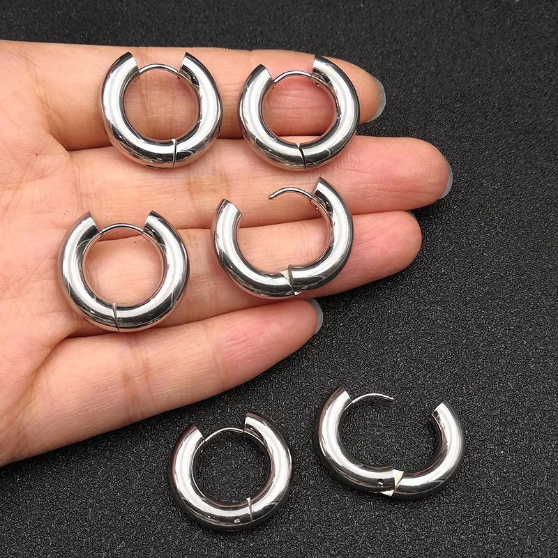 6pcs/lot Thick 3.0mm 4.0mm 5.0mm Stainless Steel Circle Hoop Earrings For Women Girls Gold Silver Color Round Geometry Earrings 240301
