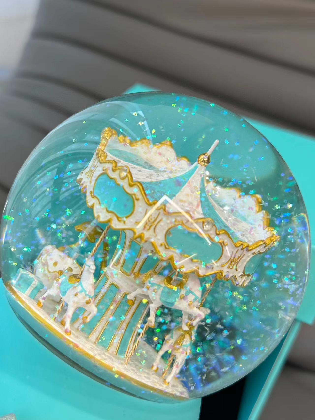Music Carousel Dreamy Crystal Ball Classic Letter Light Blue Christmas New Year Children's Valentine's Day Gift Box BC1