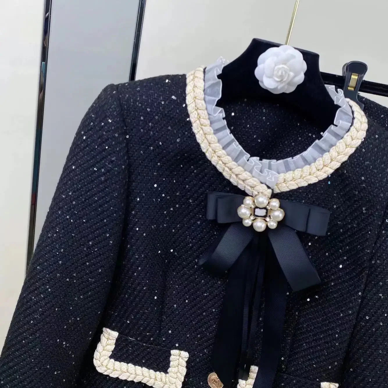 Ladies Elegant Chic Prom Party Suit Jacke Coat Top And Knee Skirt Two Piece Set For Women Outfit Winter Jacquard Vintage Clothes 240226wtt