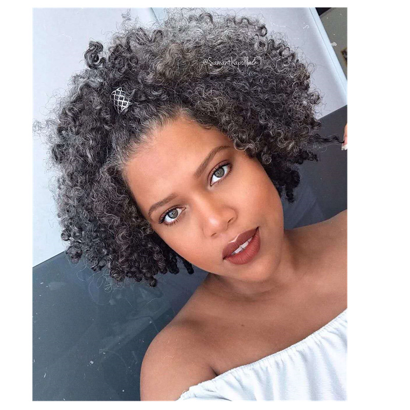 Grey human hair short kinky curly weave bundles hair bulk for braiding afro kinki salt and pepper gray hair weft extension 100g