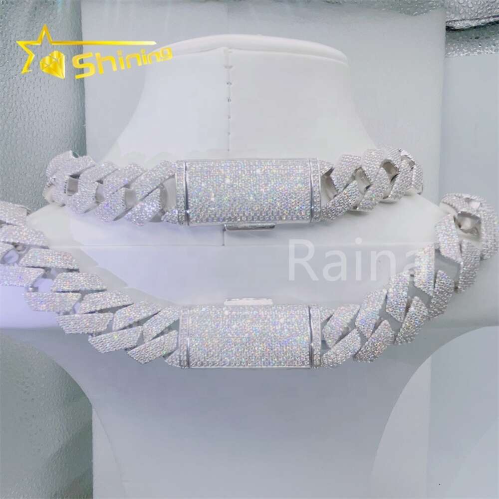 Iced Out Fashion Jewelry Vvs Moissanite Necklace 925 Sterling Silver 18mm Diamond Cuban Link Chain