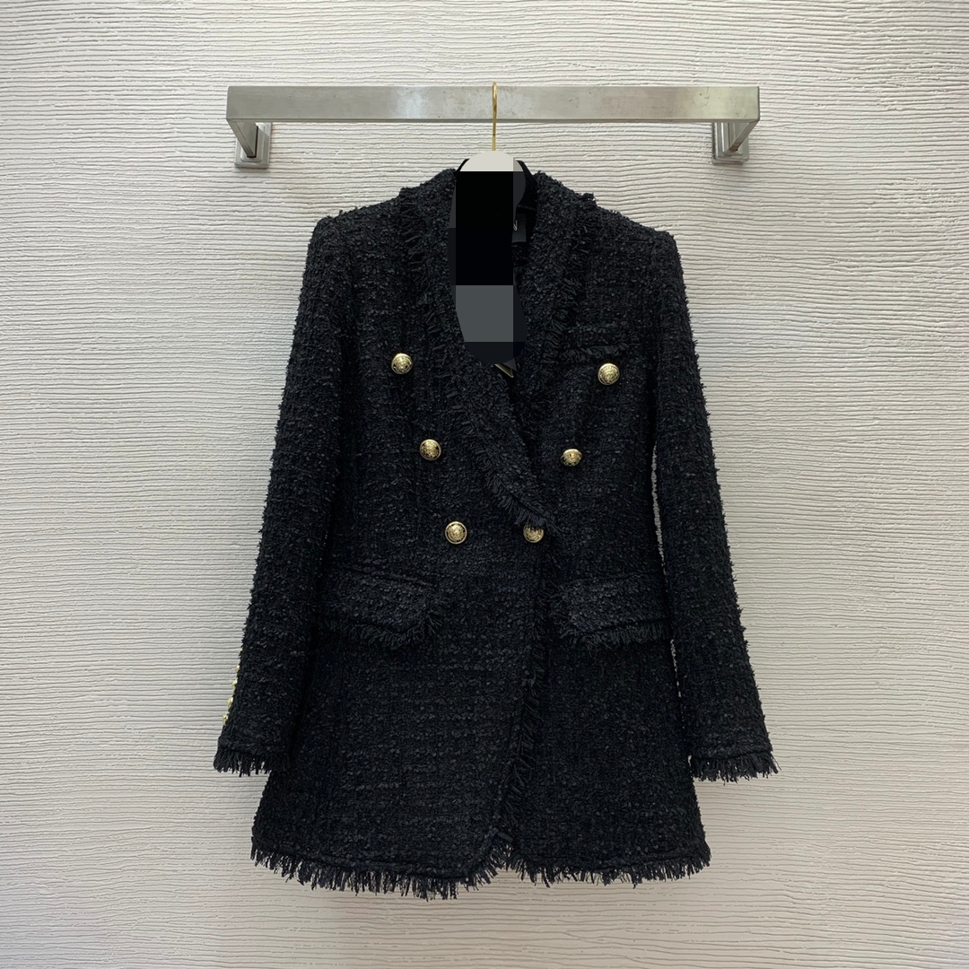 30019 XXL 2024 Milan Runway Autumn Women's outwear Long Sleeve Coat Crew Neck Coat Black White Button Fashion Clothes Womens weiniG23110351