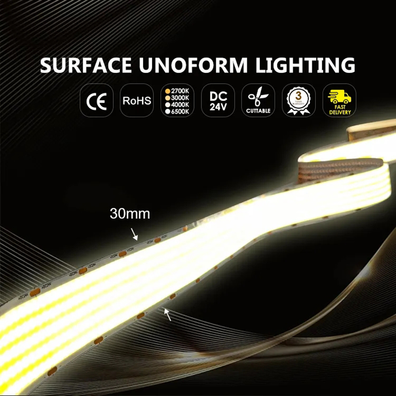 Ultra-wide 30mm cob led strip lights DC24V 1600LEDs/m super bright 4600lm for indoor home office