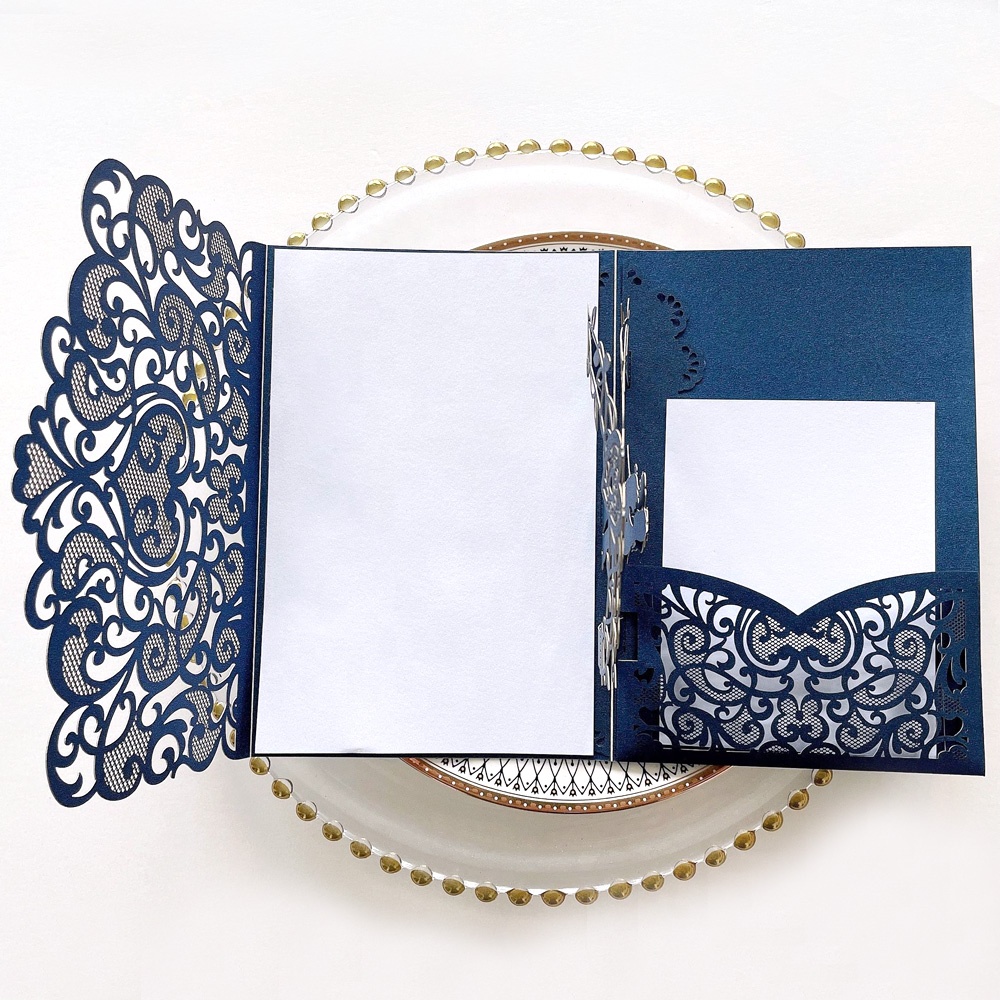 3D Bride Groom Paper Art Three Folding Pocket Card Wedding Party Invitation Cards Envelope Set 2502