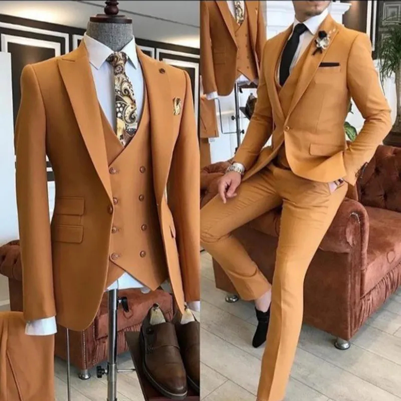 Classic Slim Fit Green Weding Tuxedos One Button Men Suits Groom Formal Wear Prom Party Blazer 3 Pieces Jacket Pants Vest