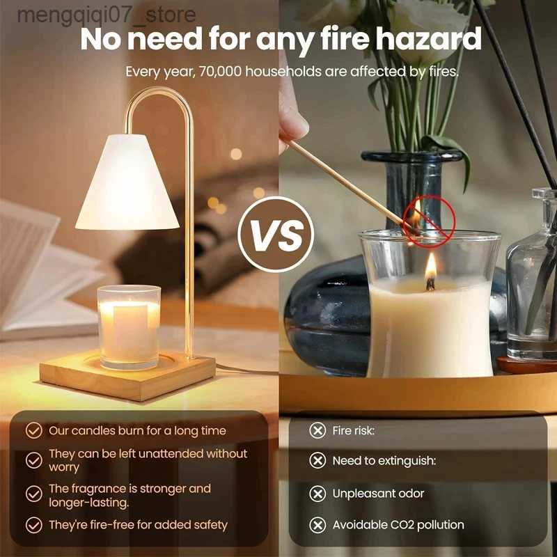 Lamps Shades Bedside Candle Warmer Lamp Melt Lamps Stepless Dimming Table Lamp Wooden Base Candle Warmer Lamp 50W for Bedroom Decor Lighting L240311