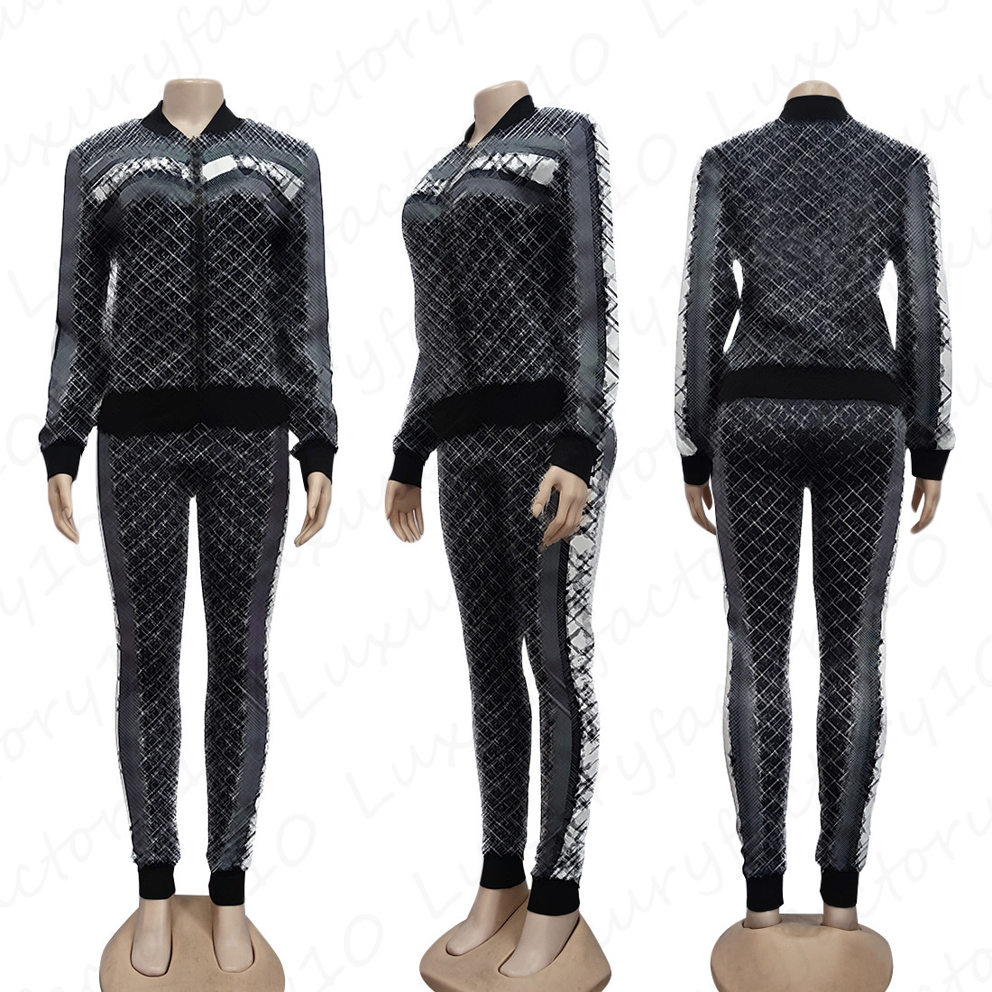 Women's Temperament Printing Full Sleeve Zipper Two-Piece Womens Suit With Letters Wholesale In Stock Size S-2XL