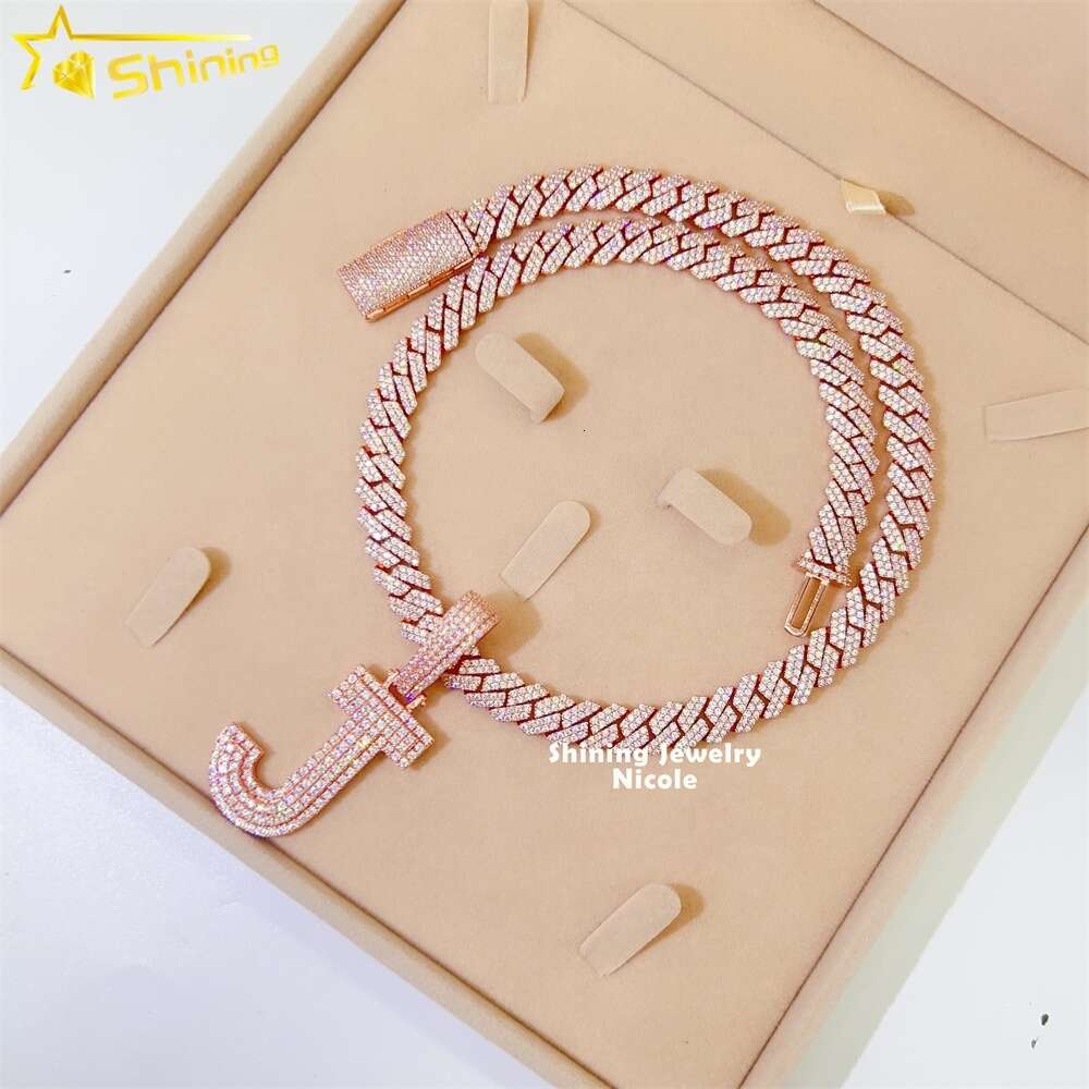 High End Fashion 925 Silver Jewelry Iced Out Cuban Link Chain 10mm Width Custom Hip Hop Necklace Moissanite