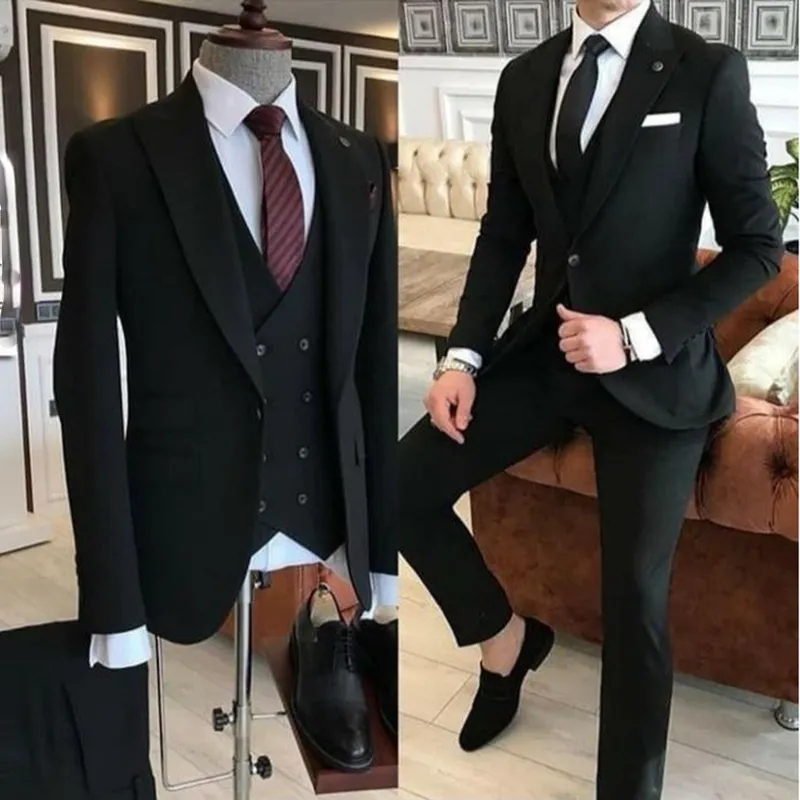 Classic Slim Fit Green Weding Tuxedos One Button Men Suits Groom Formal Wear Prom Party Blazer 3 Pieces Jacket Pants Vest