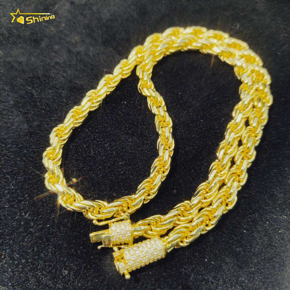 Hip Hop Jewelry Iced Out Fashion Cuban Link Necklace 6mm Solid Silver Moissanite Rope Chain for Men Women
