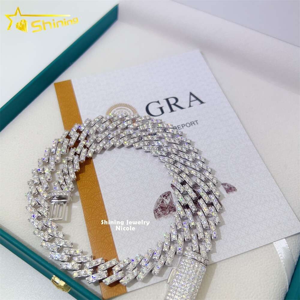 Shining Jewelry Miami 13mm Custom Hip Hop Cuban Chain Necklace Bracelet Vvs Moissanite Link