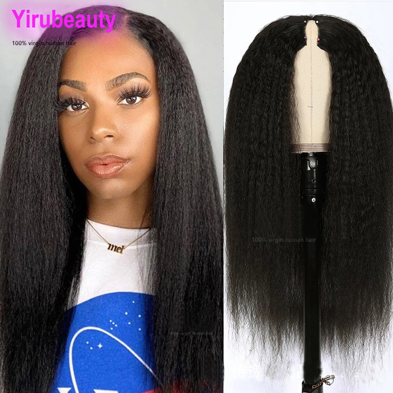 150% 180% 210% Density V Part Mechanism Lace Wig Kinky Straight Yirubeauty Natural Color 10-32inch Brazilian Peruvian 100% Human Hair