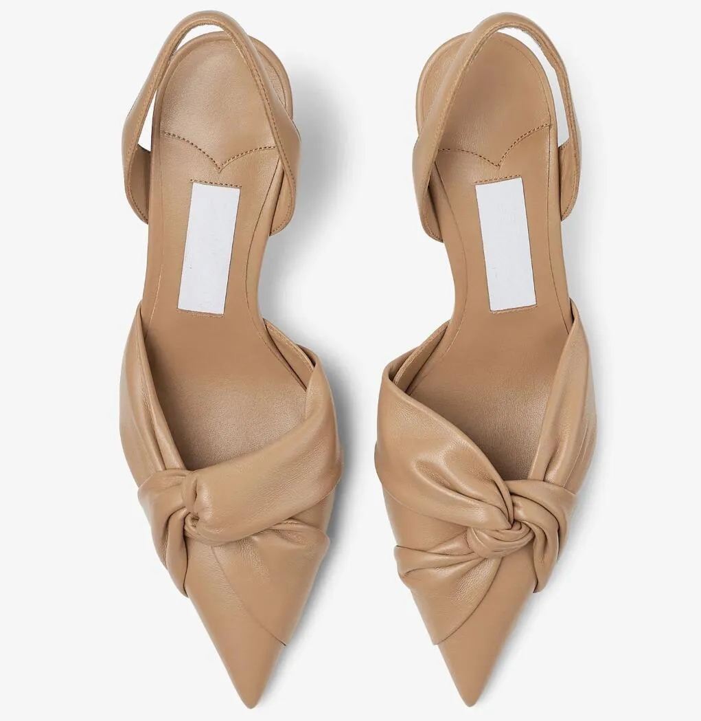 Italy Brand Hedera Sandals Shoes Women Lamb Leather Pointed Toe Knotted Front Slingback Party Wedding Dress Lady Elegant Walking EU35-43 With Box