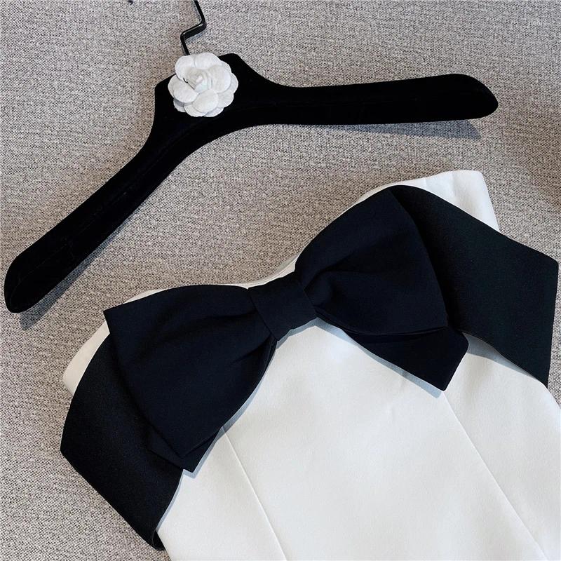 Casual Dresses 2024 Summer Arrival High Street Elegant Strapless Dress Womens Black And White Contrast Bow Knot Slim Fit Sexy