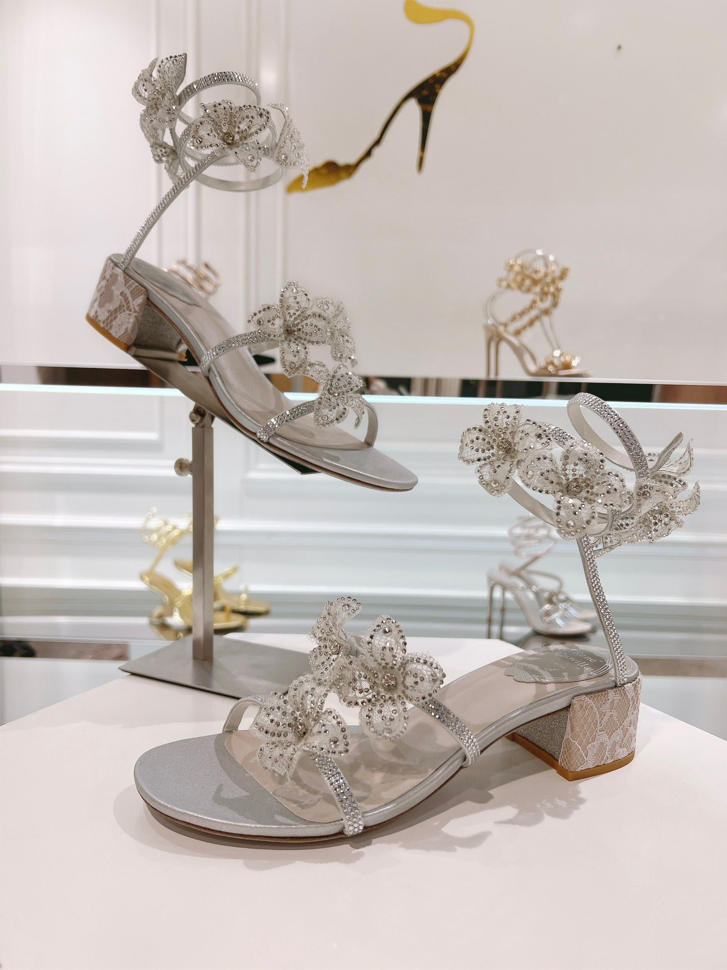 Elegant Floriane Sandals Shoes Satin Flowers Snake Spiral Wraps Strappy Chunky Heels Lady Party Wedding Lady Gladiator Sandalias EU35-43