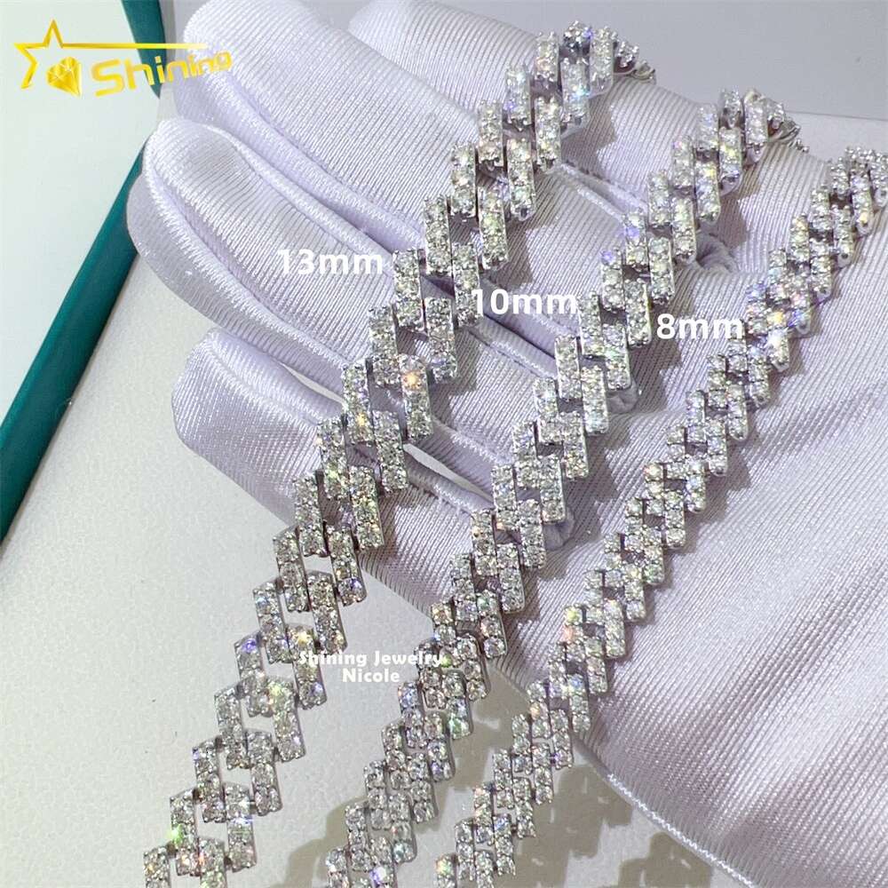 Selling Men Women Necklace Hip Hop 8mm 10mm 13mm Gra Moissanite 925 Silver Iced Out Cuban Link Chain