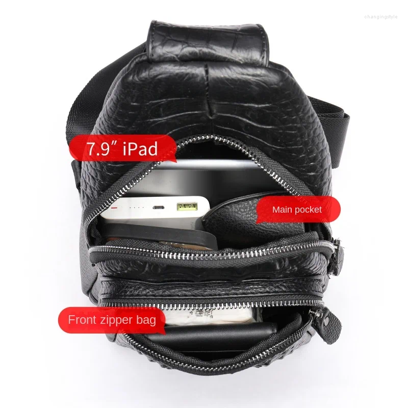 Evening Bags Genuine Leather Crocodile Pattern Men's Chest Bag Cowhide Shoulder Sports Male Crossbody Large Capacity Sling