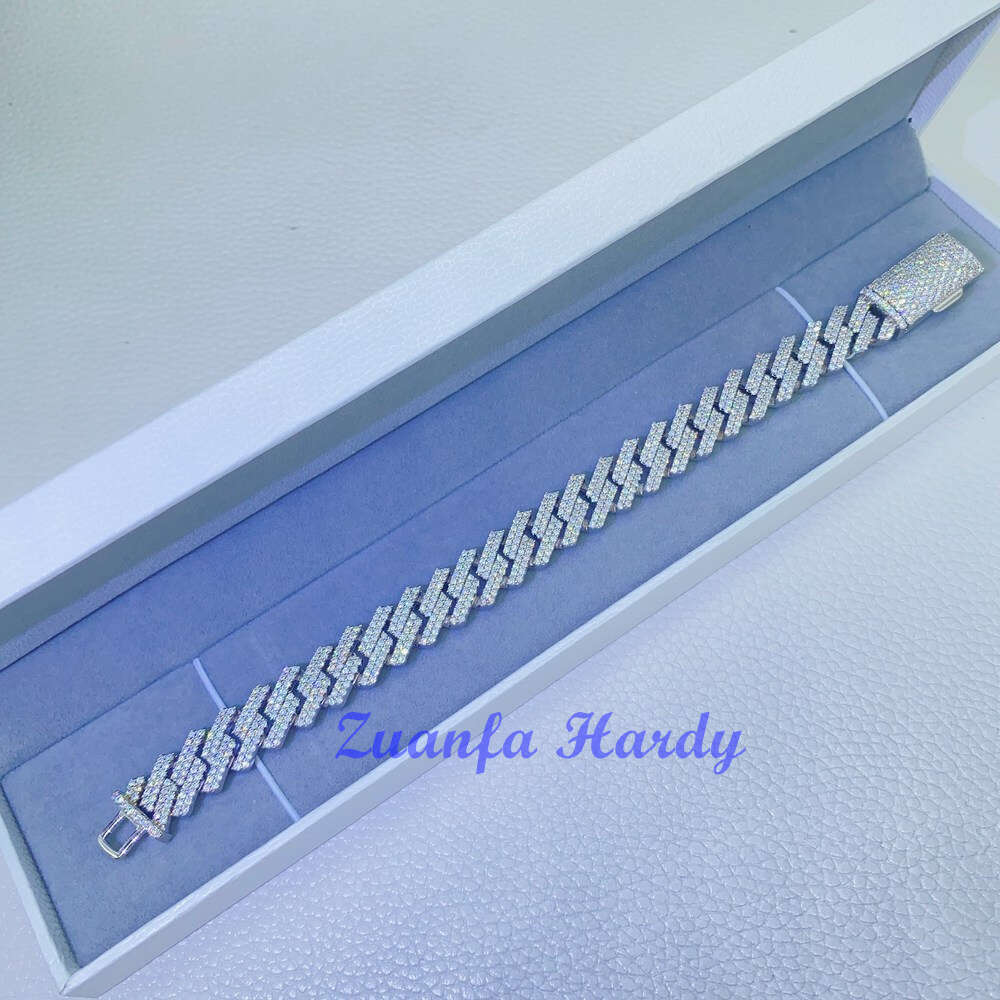 Luxury Hip Hop Cuban Bracelet Rock Men Moissanite Diamond 925 Silver 7 Inches Vvs Moissanite Cuban Chain Bracelet