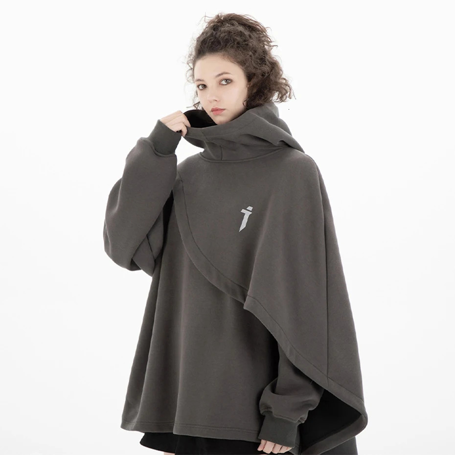 ARENS Fashion Cloak Hoodies Men Techwear Streetwear Hoodie Pullovers Black Gray Darkwear Oversized High Collar Sweatshirt Unisex 240307