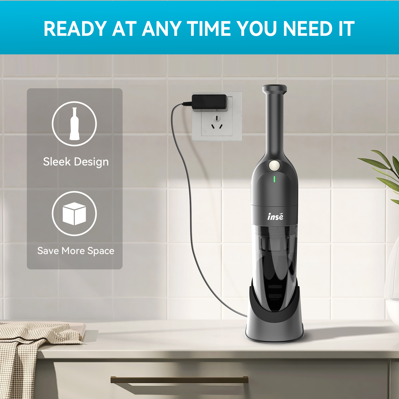 INSE H1 Handheld Vacuum Cordless, Powerful Rechargeable Car Vacuum Cleaner