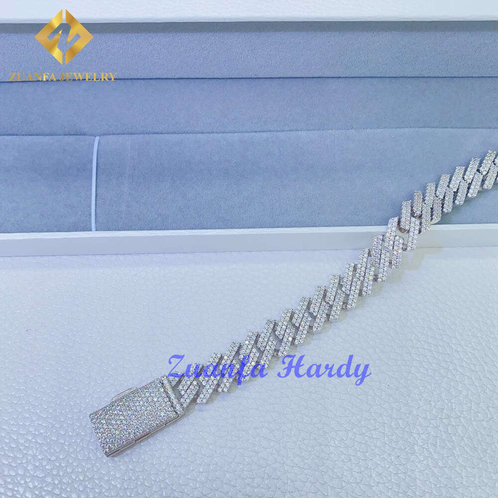 Luxury Hip Hop Cuban Bracelet Rock Men Moissanite Diamond 925 Silver 7 Inches Vvs Moissanite Cuban Chain Bracelet