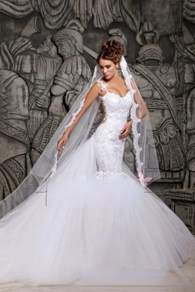 Lace Wedding Dresses Sexy Illusion Back With Detachable Train Ivory Tulle Mermaid Spring Berta Bridal Gowns Custom Made H 6660305