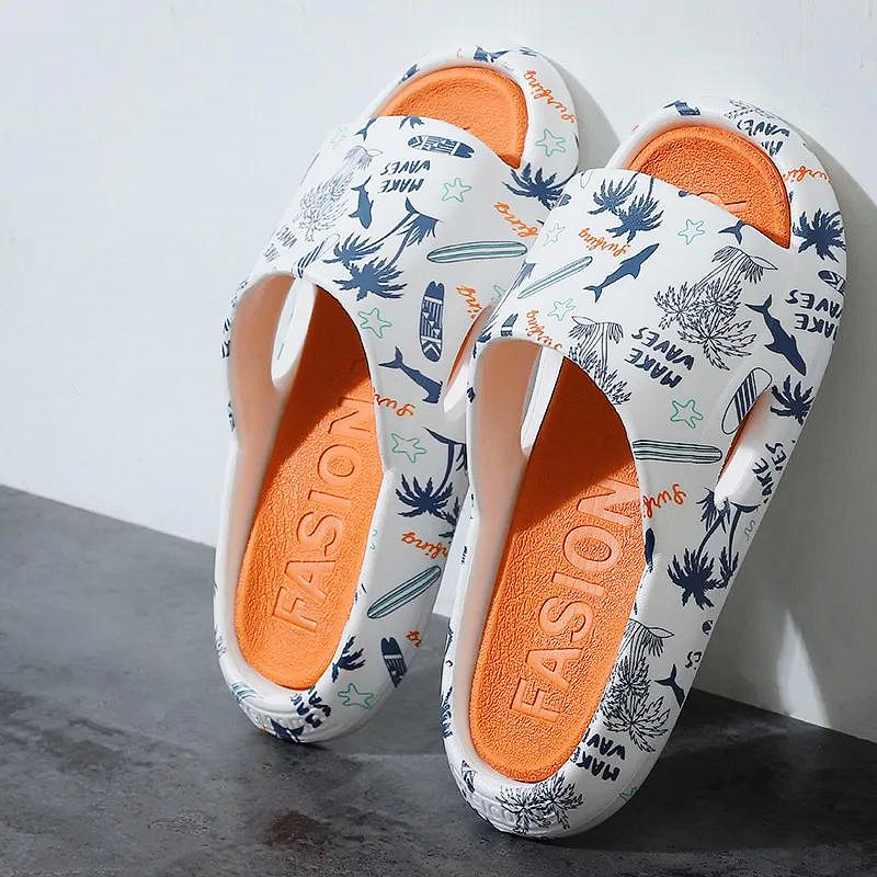 Slippers Summer Thick Bottom Slippers Couple Open Toe Graffiti Trend Indoor Outdoor Home Sandals