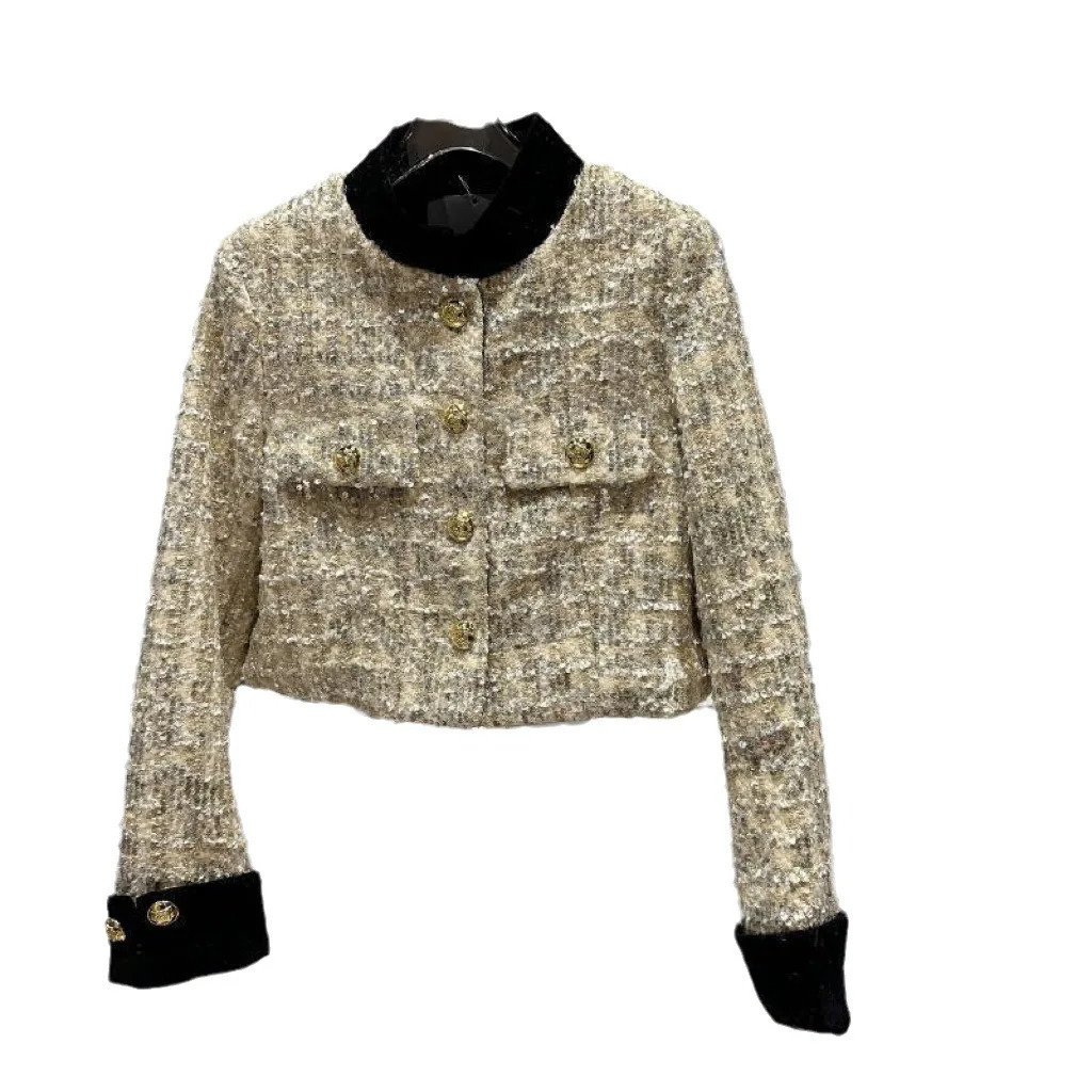 baby Girls Sequin Short Coat Autumn Thick Tweed Single breasted Metal buckle teen jacket kids clothes casaco menina 240227