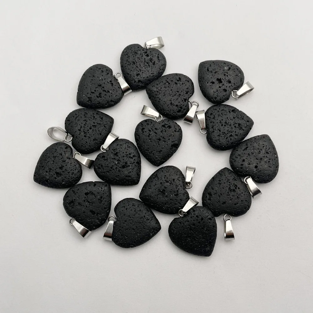 High quality heart Volcanic rock natural lava stone Pendant necklace for making Jewelry charm pendulum