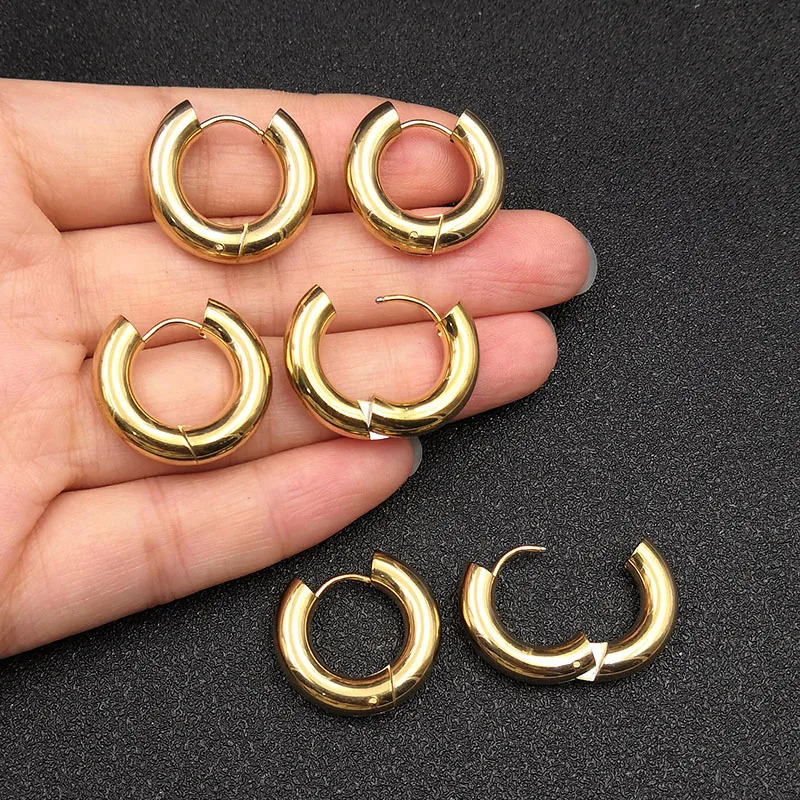 6pcs/lot Thick 3.0mm 4.0mm 5.0mm Stainless Steel Circle Hoop Earrings For Women Girls Gold Silver Color Round Geometry Earrings 240301