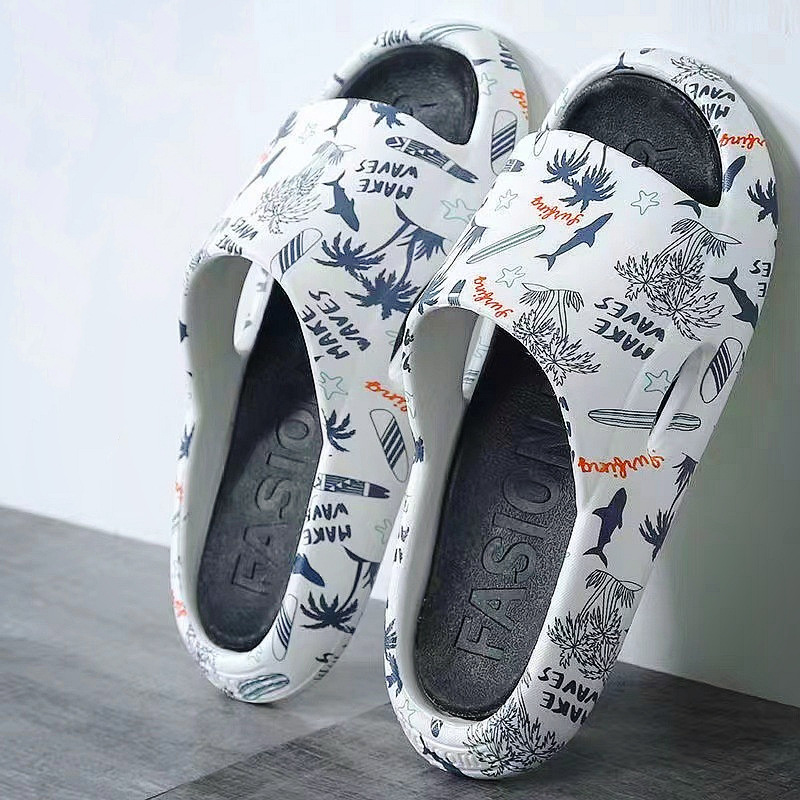 Slippers Summer Thick Bottom Slippers Couple Open Toe Graffiti Trend Indoor Outdoor Home Sandals