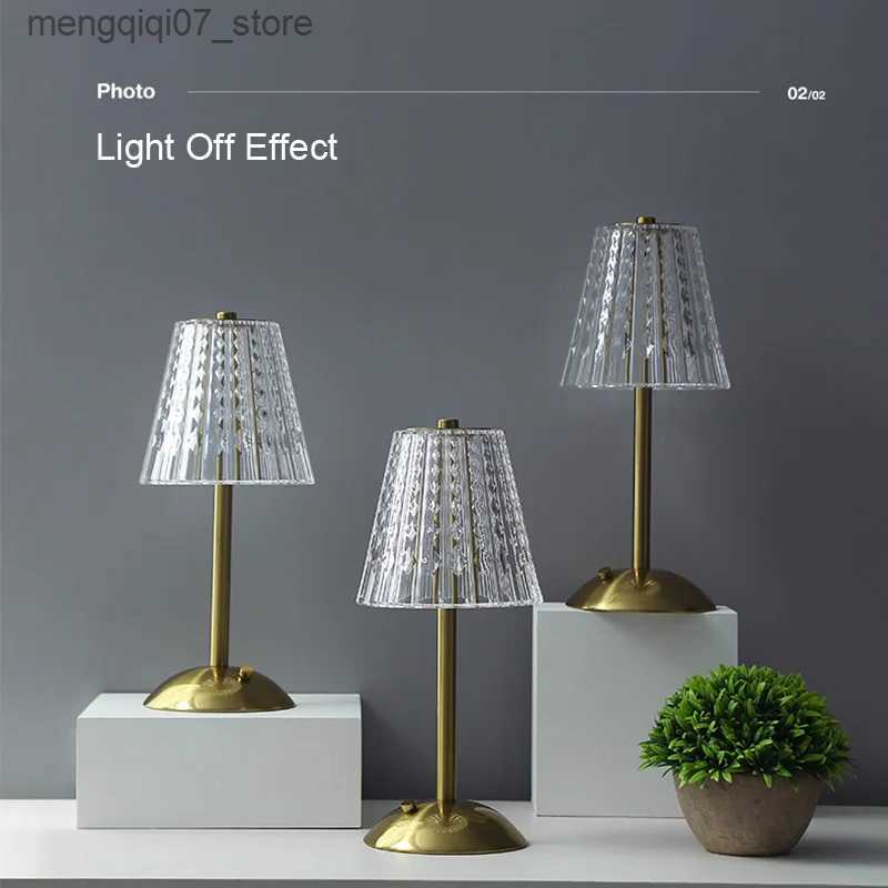 Lamps Shades Nordic Crystal Rechargeable Table Lamp LED Bar Lamp Touch Dimmable Golden Desk Lamp Living Room Bedroom Hotel Lamp Bedside Lamp L240311