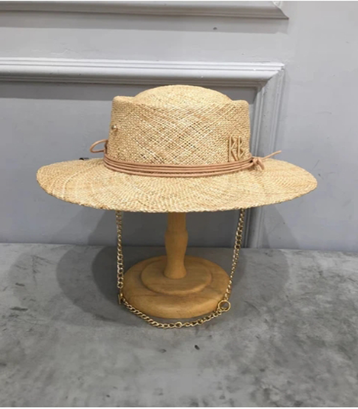 Women's Chain Straw Hat French Hat Letter Accessories Lafite Grass Summer Stripe Sun Hat Punk Style Straw Hat