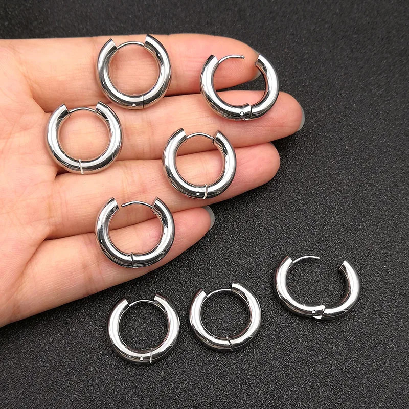 6pcs/lot Thick 3.0mm 4.0mm 5.0mm Stainless Steel Circle Hoop Earrings For Women Girls Gold Silver Color Round Geometry Earrings 240301