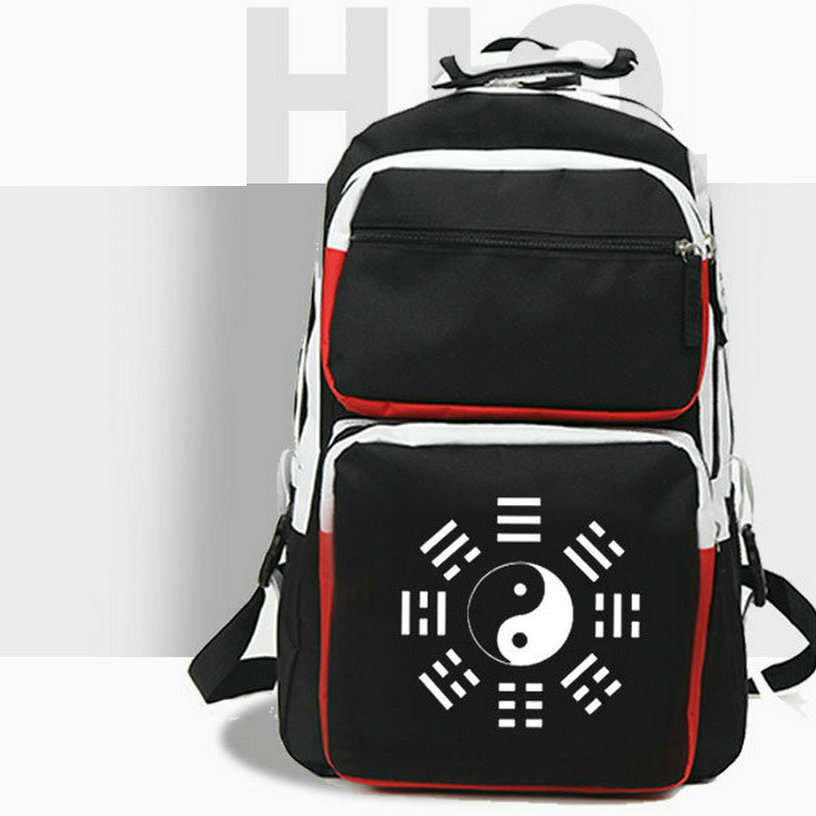 Tai Ji backpack the Great ultimate daypack Eight tri grams school bag Badge Print rucksack Casual schoolbag White Black Color day pack