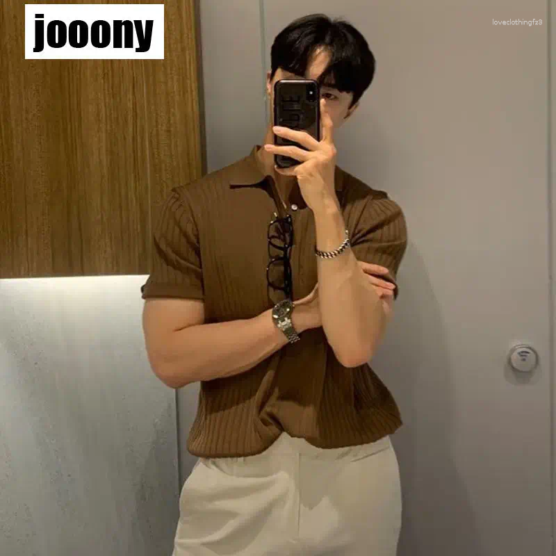 Breathable Mens Solid Color Knitted Polo Shirt Comfortable Short Sleeve T-Shirt For Casual Retro Style Fashion