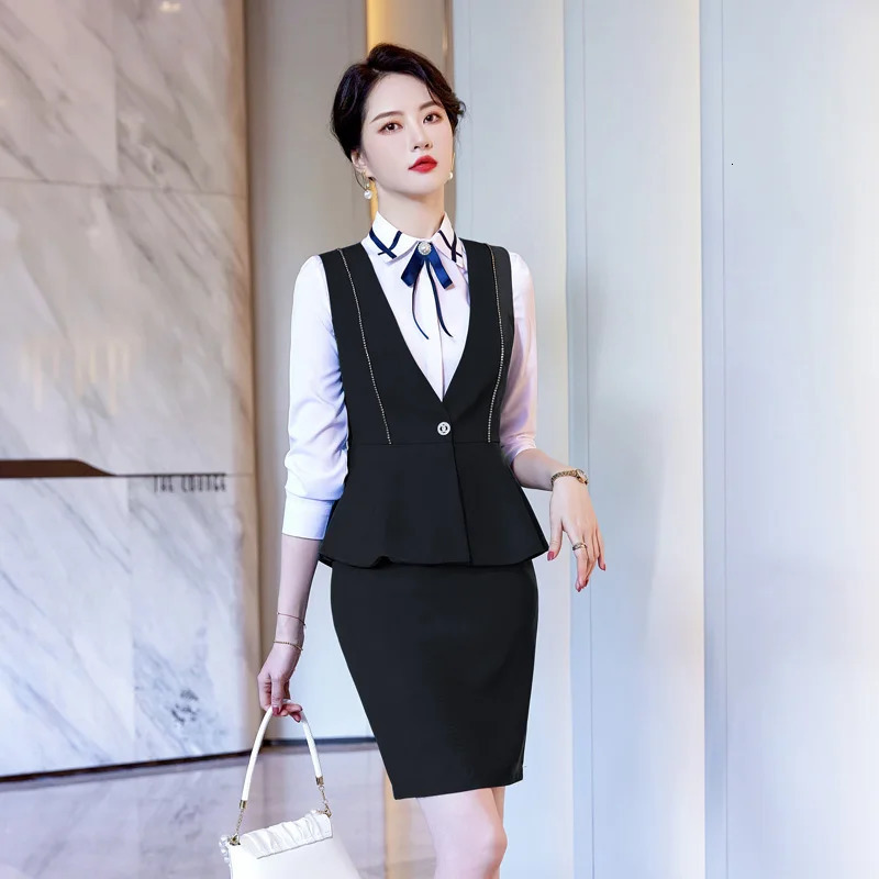 Red Fashion Business Slim Fit Women Vest OL V Neck Formal Office Ladies Coat Plus Size Work Wear Uniforms 240226wtt