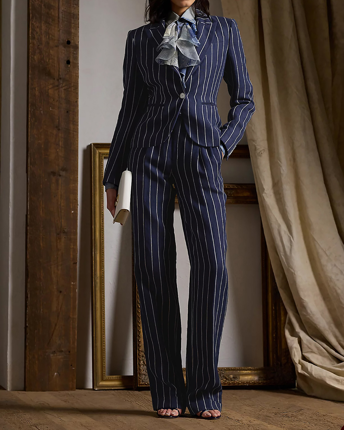 Navy Blue Striped Women Pants Suits Slim Fit Ladies Blazer Jacket Guest Wear 2 Pieces Custom Made