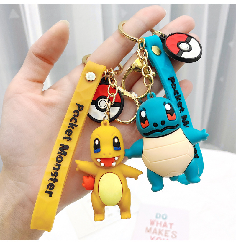 10 Styles Factory 3D Rubber Cartoon Keychain Cute pocket monster keychain Decoration Key Ring with Wrist Strap Anti-Lost