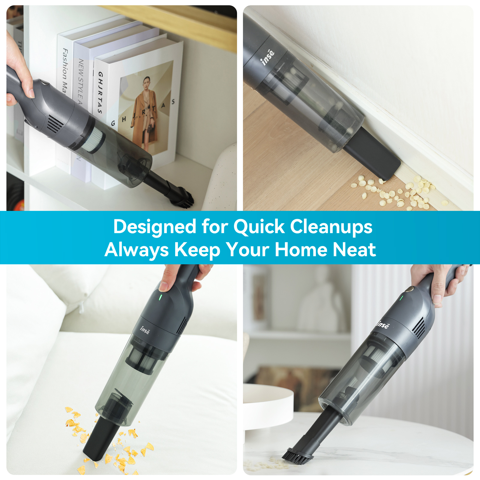 INSE H1 Handheld Vacuum Cordless, Powerful Rechargeable Car Vacuum Cleaner